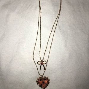 Betsey Johnson Heart and Bow Charm Necklace